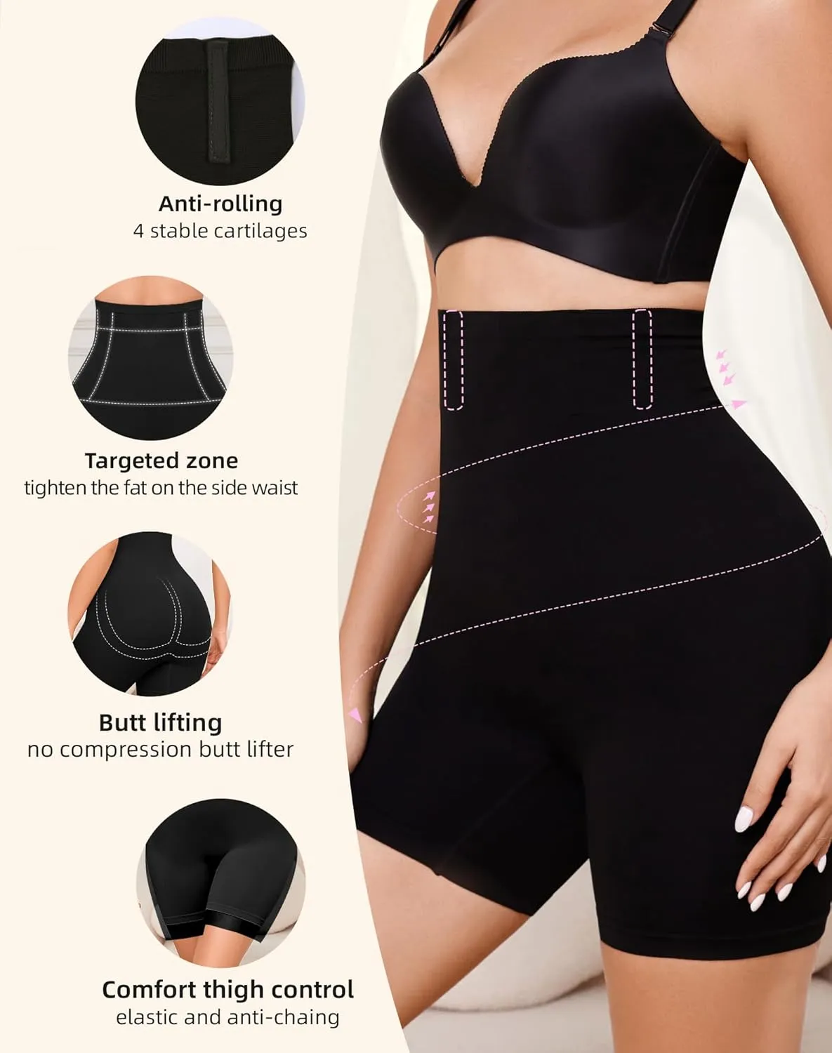 Jaywan Women's Shapewear Tummy Control High Waisted Butt Lifting Shapewear Shorts Body Shaper Thigh Slimmer Girdle