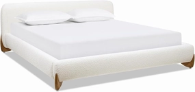 Jennifer Taylor Home Alpine Puffy Modern Platform Bed, King, Ivory White Boucle