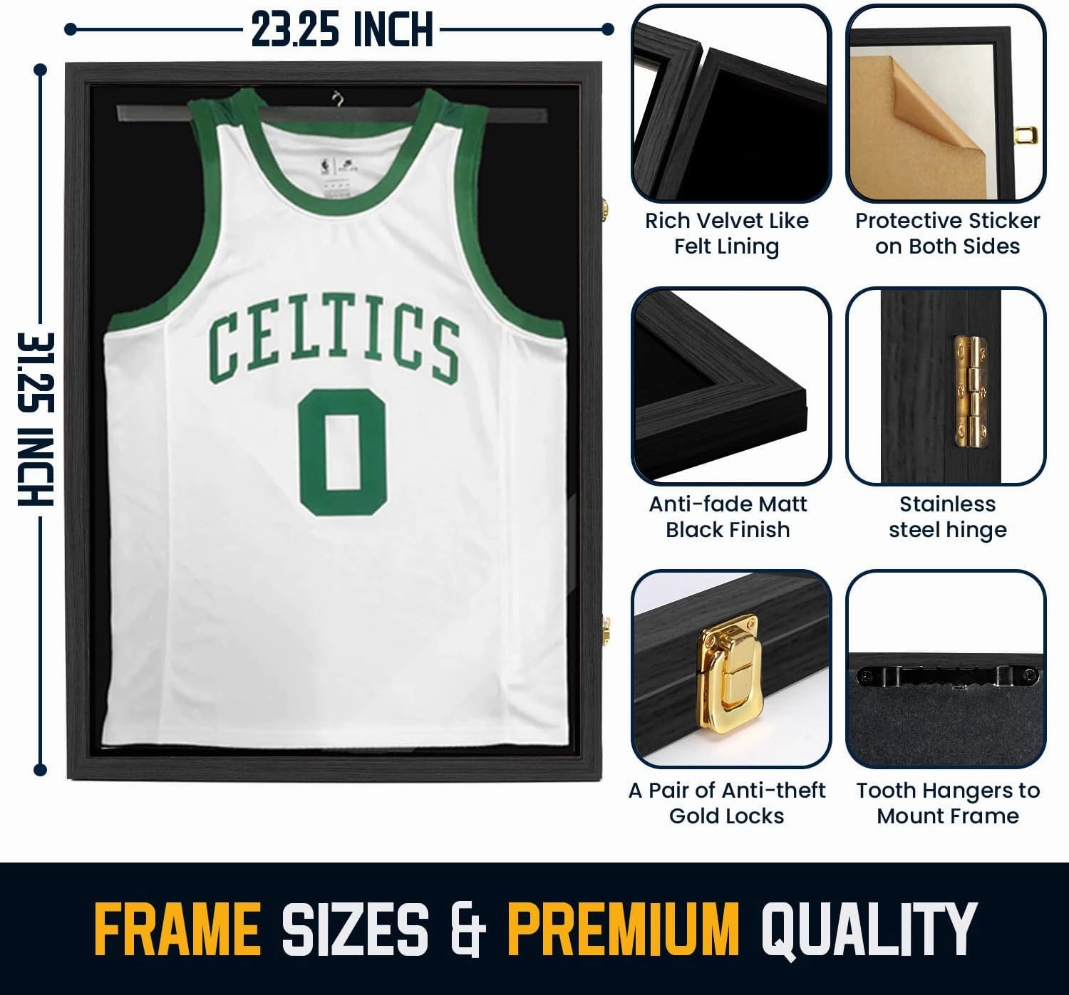 Jersey Frame Display Case ,Lockable Flat Jersey Shadow Box with 98% UV Protective Acrylic Door for Football,Hockey,Basketball,Baseball Sports Jersey (Black, 1 Pack)