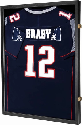 Jersey Frame Display Case ,Lockable Flat Jersey Shadow Box with 98% UV Protective Acrylic Door for Football,Hockey,Basketball,Baseball Sports Jersey (Black, 1 Pack)