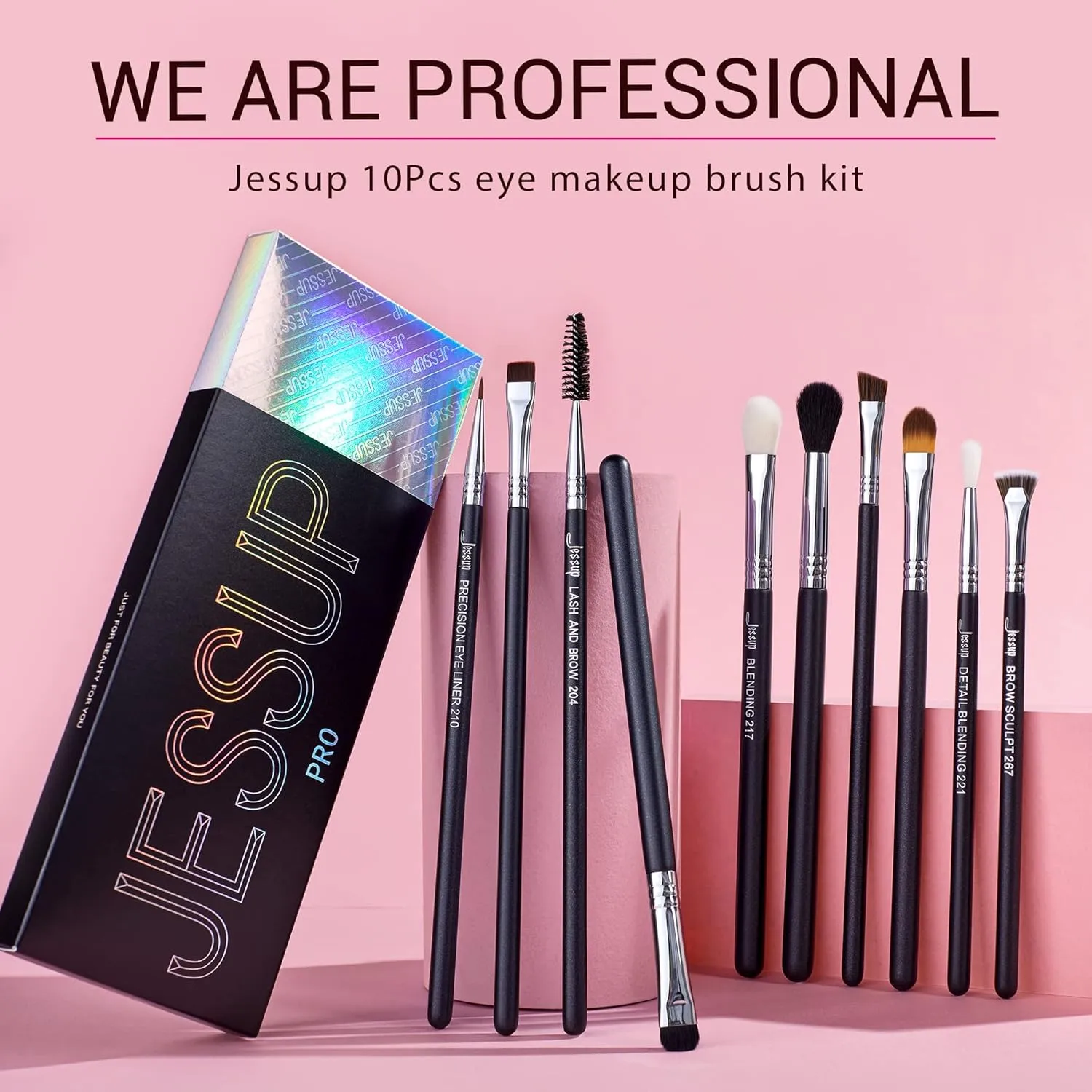 Jessup Eye Makeup Brushes 10 pcs, Premium Synthetic Eyeshadow Blending Concealer Eyebrow Eyeliner Brush Set T315