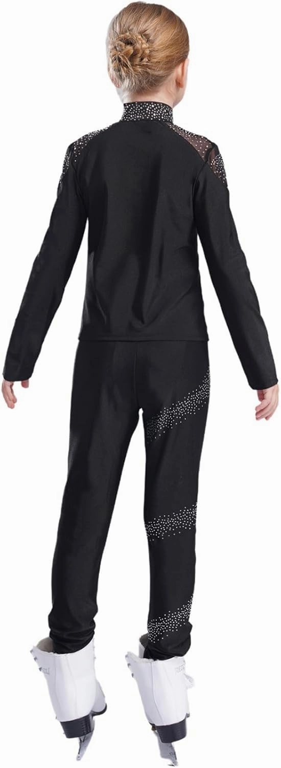 JEYPINMI Big Girl's Gym Training Suit Ice Skating Jacket with Figure Skating Leggings Sports Workout