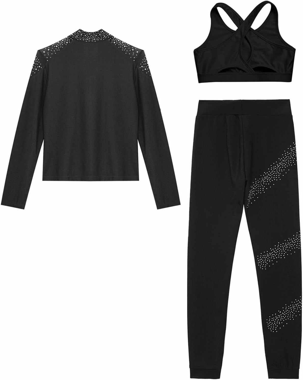 JEYPINMI Big Girl's Gym Training Suit Ice Skating Jacket with Figure Skating Leggings Sports Workout
