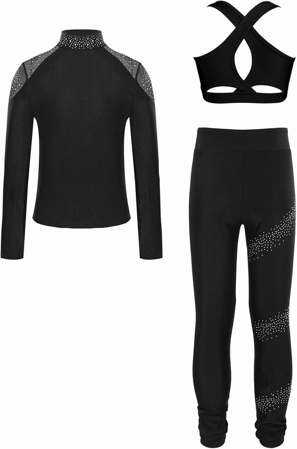 JEYPINMI Big Girl's Gym Training Suit Ice Skating Jacket with Figure Skating Leggings Sports Workout
