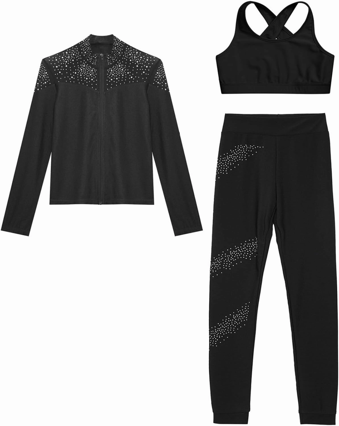 JEYPINMI Big Girl's Gym Training Suit Ice Skating Jacket with Figure Skating Leggings Sports Workout