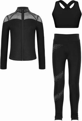 JEYPINMI Big Girl's Gym Training Suit Ice Skating Jacket with Figure Skating Leggings Sports Workout
