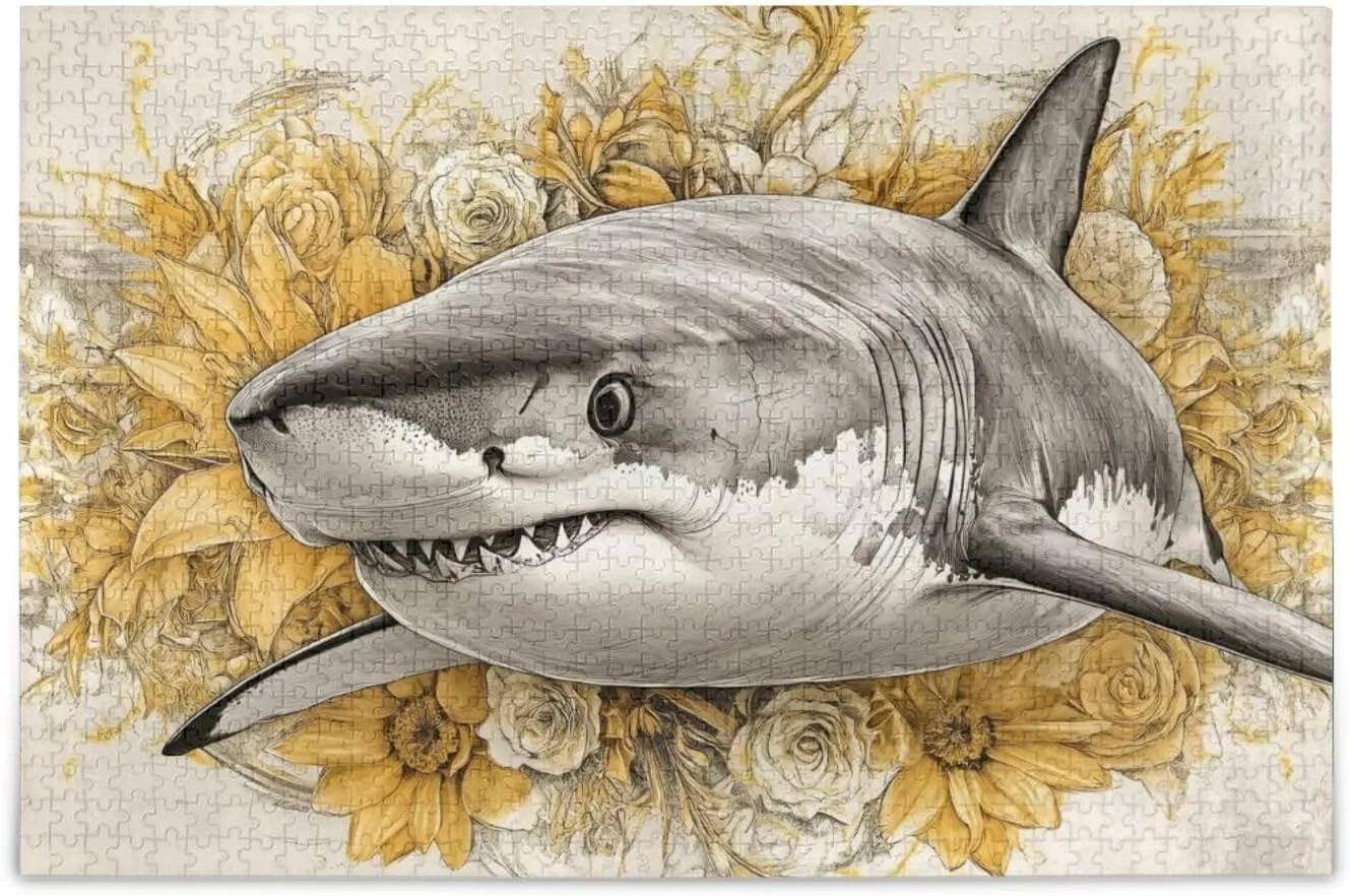 Jigsaw Puzzle Fish Florals Cute for Adults 500 Pieces, Impossible Challenging Hard Difficult Puzzles for Adults Jigsaw Puzzles for Party Entertainment Family Games