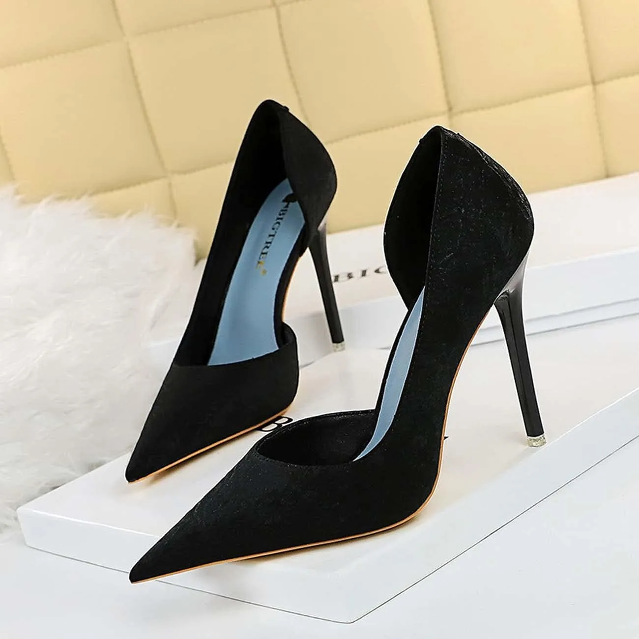 JOEupin Women Sexy Suede Pointed Toe Pumps High Heels Stilettos Prom Daily Classic Shoes
