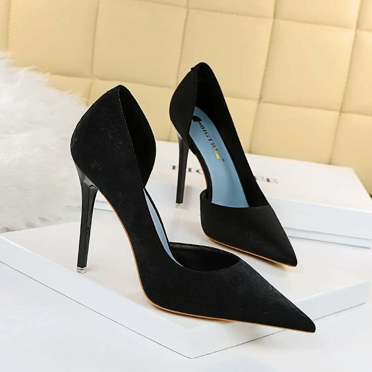 JOEupin Women Sexy Suede Pointed Toe Pumps High Heels Stilettos Prom Daily Classic Shoes