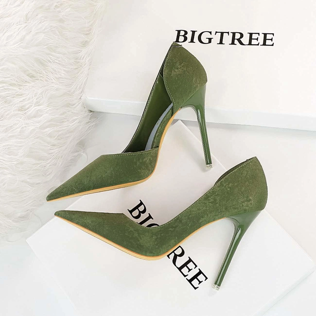 JOEupin Women Sexy Suede Pointed Toe Pumps High Heels Stilettos Prom Daily Classic Shoes