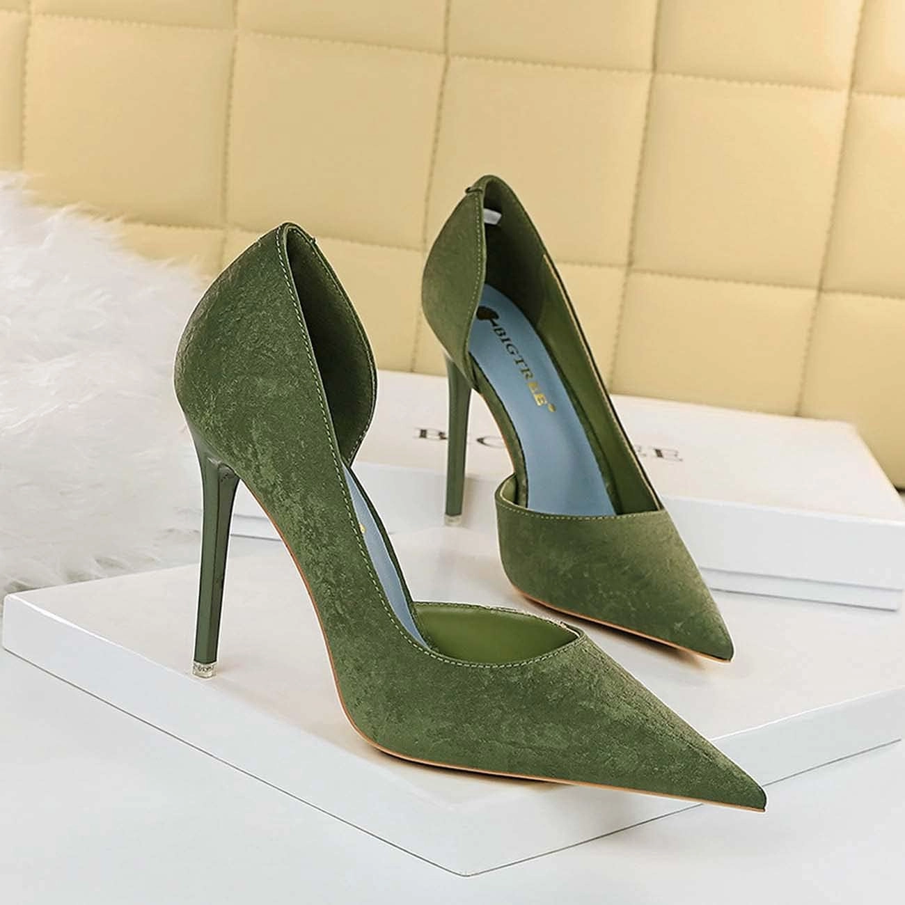 JOEupin Women Sexy Suede Pointed Toe Pumps High Heels Stilettos Prom Daily Classic Shoes
