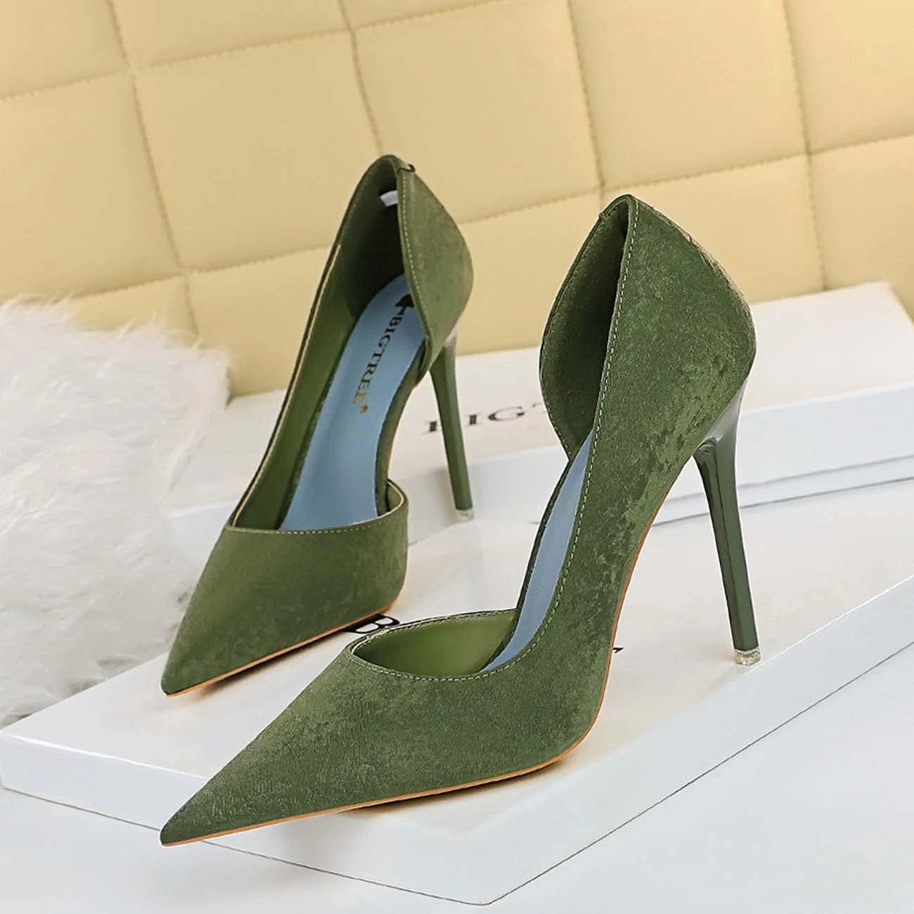 JOEupin Women Sexy Suede Pointed Toe Pumps High Heels Stilettos Prom Daily Classic Shoes