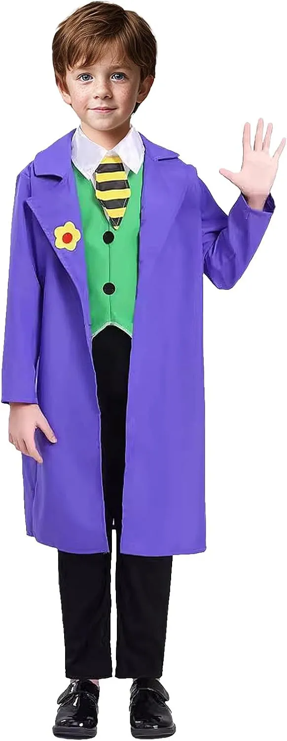 Joker Costume for Kids 4PCS Dark Knight Costume with Joker Mask Horror Clown Mask Halloween Costume Cosplay Props