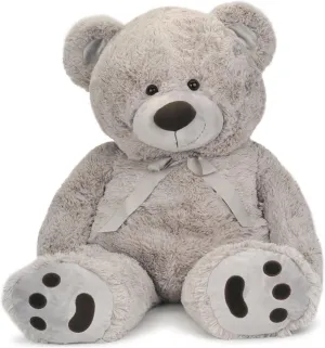 JOON Huge Teddy Bear - 38 Inches, Light Gray, Fluffy Faux Fur, Ribbon & Bow Signature Footprints- Huggable & Lovable Joy – Gift for Baby Showers, Loved Ones – Perfect Large Cuddly Plush Toy Companion