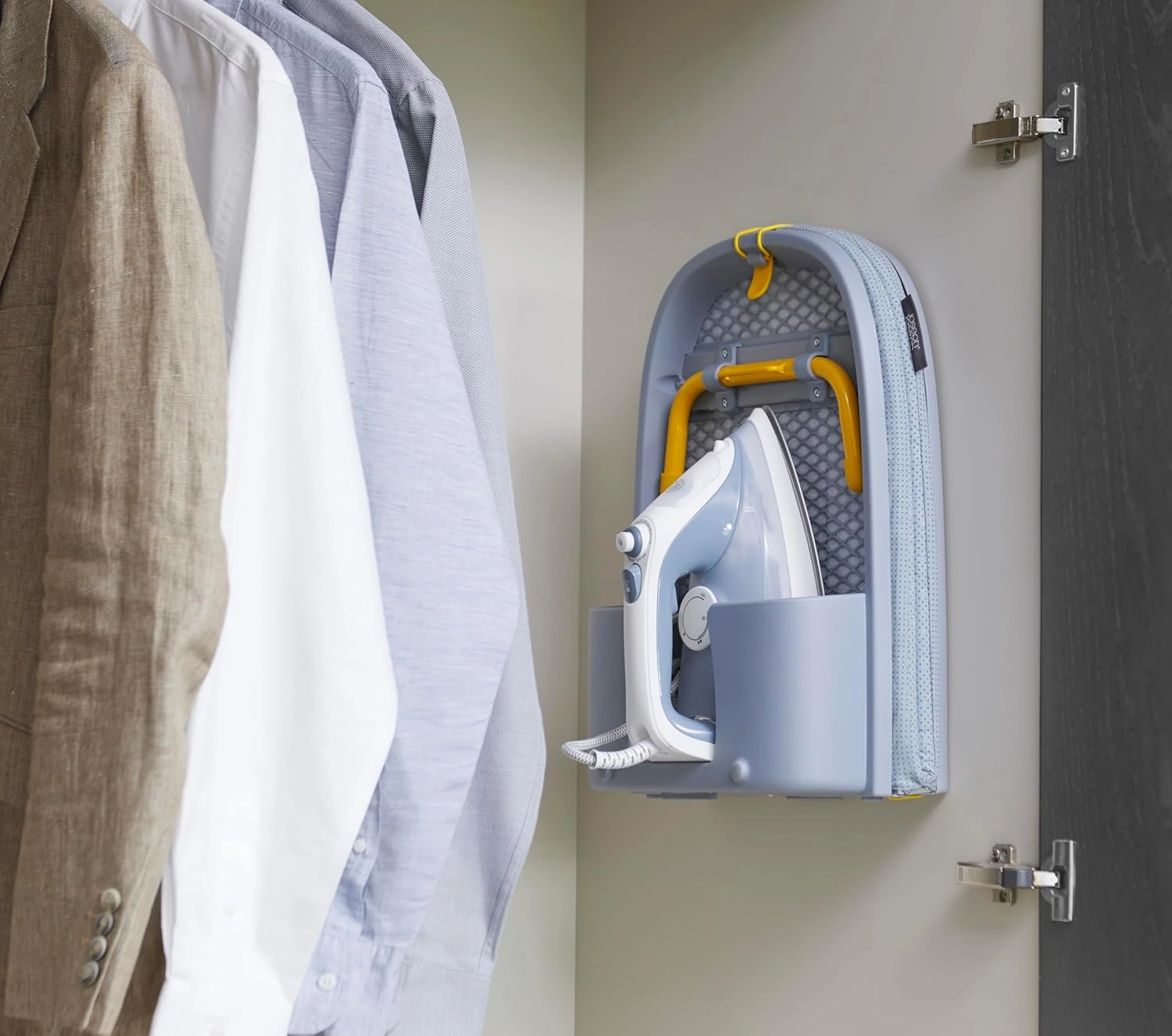 Joseph Joseph Pocket Folding Tabletop Ironing Board with Iron Holder and wall mount, Compact Space-Saving , Grey/Yellow