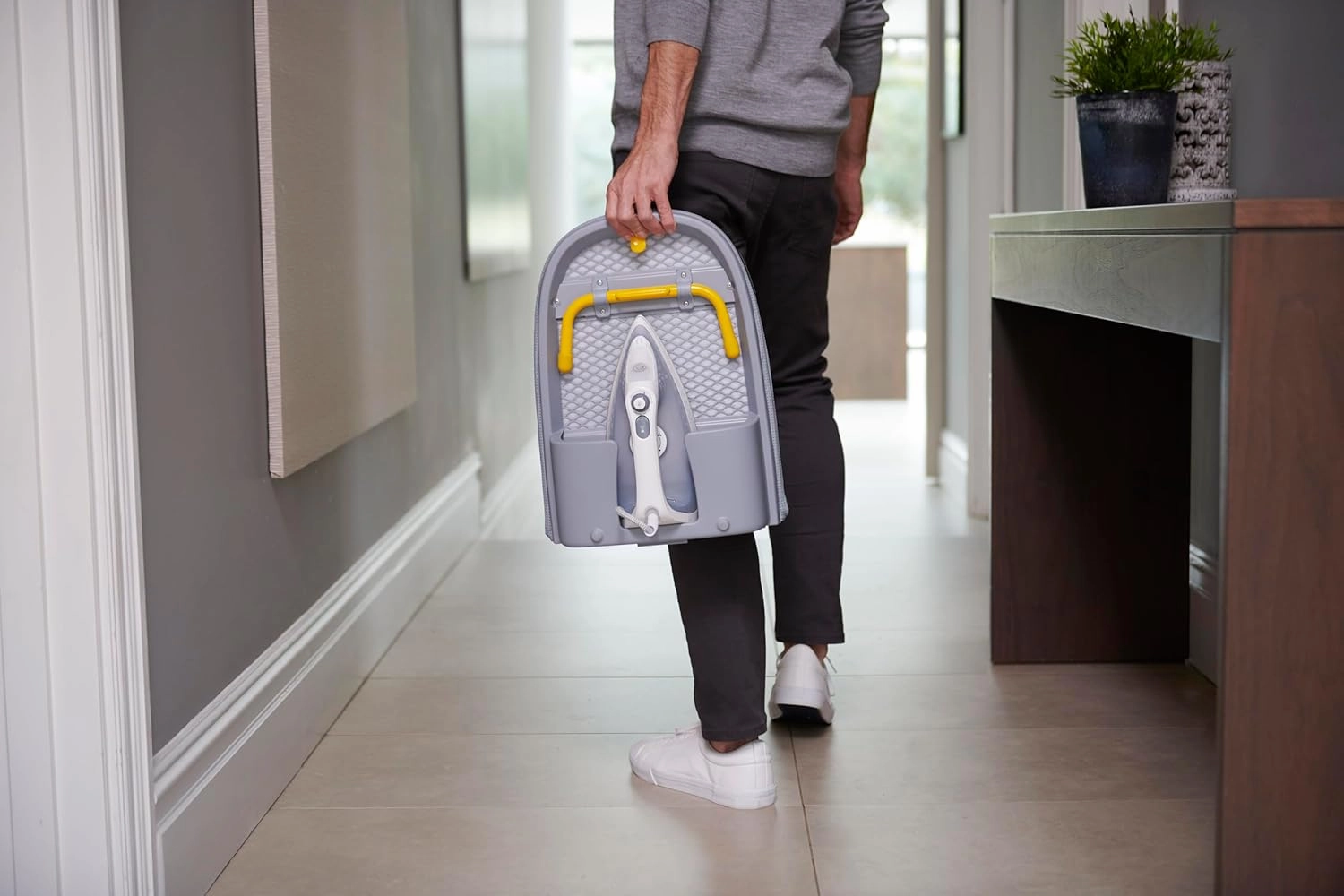Joseph Joseph Pocket Folding Tabletop Ironing Board with Iron Holder and wall mount, Compact Space-Saving , Grey/Yellow
