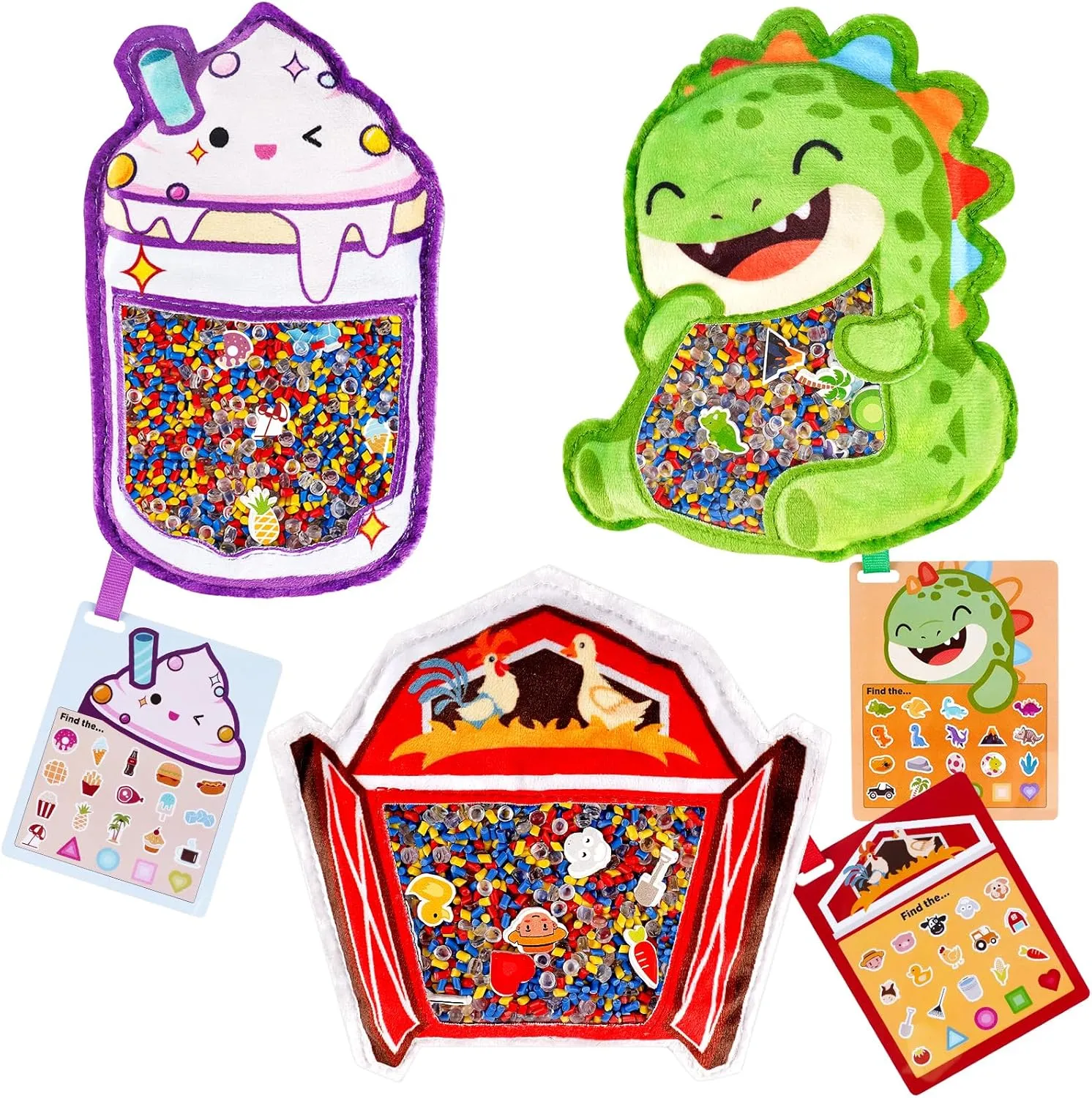 Joyreal Hide and Seek Busy Bag- 3 Pack Seek and Find Hidden Object Game, Sensory Hidden Object Search Problem Solving Travel Game for Kids 3 , Including Alphabet, Dinosaur, Farm, Food, Animals