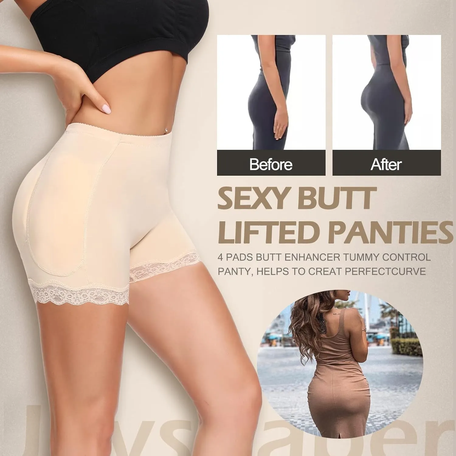 JOYSHAPER Womens Padded Underwear Butt Lifter Panties Seamless Shapewear Tummy Control High Waist Hip Pads Enhancer Shorts