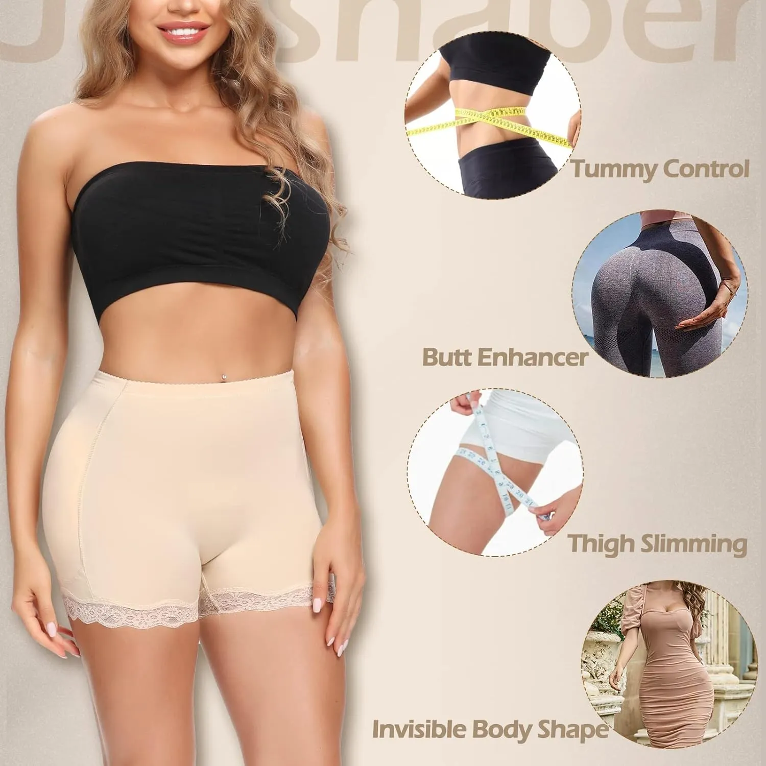 JOYSHAPER Womens Padded Underwear Butt Lifter Panties Seamless Shapewear Tummy Control High Waist Hip Pads Enhancer Shorts