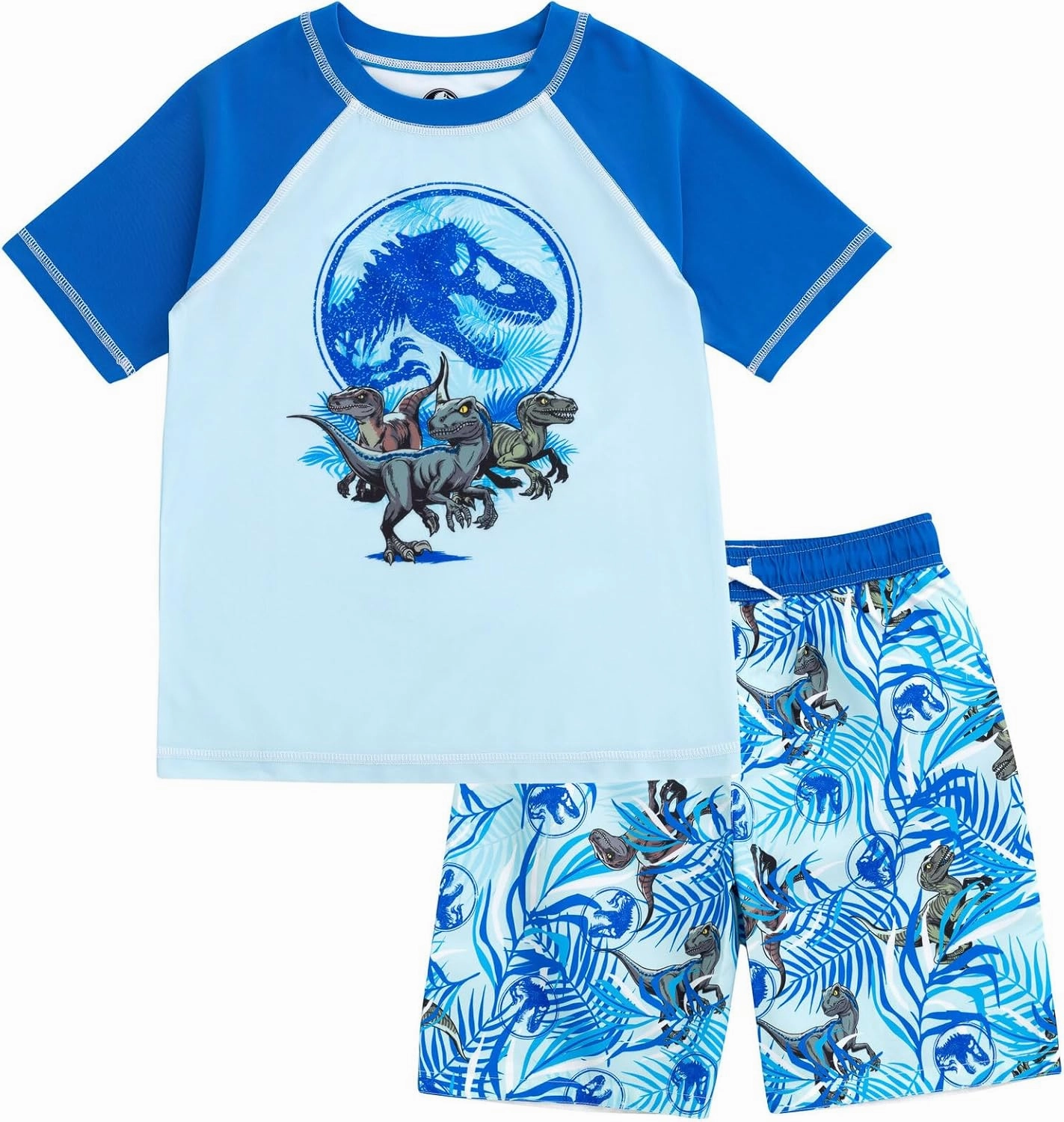 Jurassic World Dinosaur UPF 50  Rash Guard and Swim Trunks Outfit Set Little Kid to Big Kid Sizes (4-14-16)