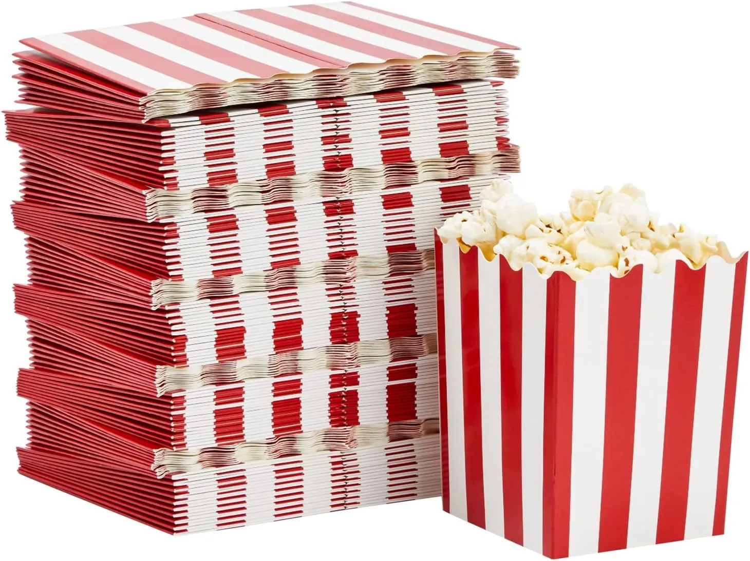 Juvale 100 Pack Red and White Mini Popcorn Boxes for Party, Bulk Paper Popcorn Containers for Movie Night Decorations and Carnival Decorations (3 x 4 In)