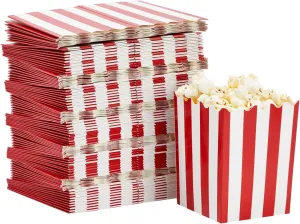 Juvale 100 Pack Red and White Mini Popcorn Boxes for Party, Bulk Paper Popcorn Containers for Movie Night Decorations and Carnival Decorations (3 x 4 In)