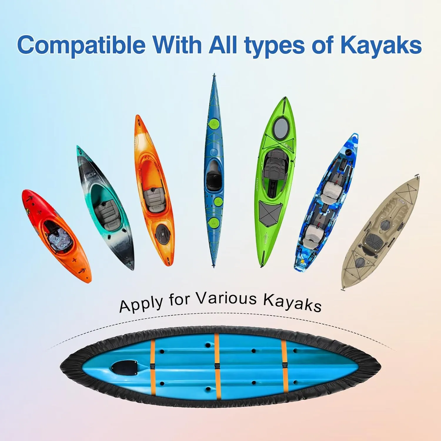 Kayak Cover,420D Kayak Canoe Cover for Outdoor Storage Heavy Duty & Waterproof, Fade-Resistant, Fits Canoe, Paddle Board, SUP, and Kayak Boat
