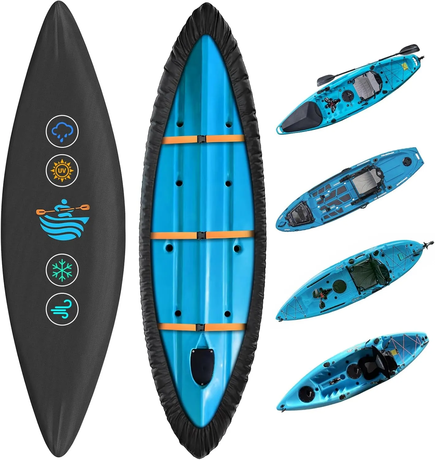 Kayak Cover,420D Kayak Canoe Cover for Outdoor Storage Heavy Duty & Waterproof, Fade-Resistant, Fits Canoe, Paddle Board, SUP, and Kayak Boat