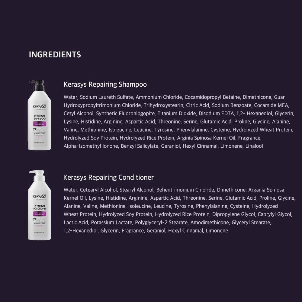 Kerasys Hair Clinic Protein Care System for Damaged Hair Argan Oil REPAIRING 13.5 fl oz / 400 ml (Shampoo   Conditioner Set)