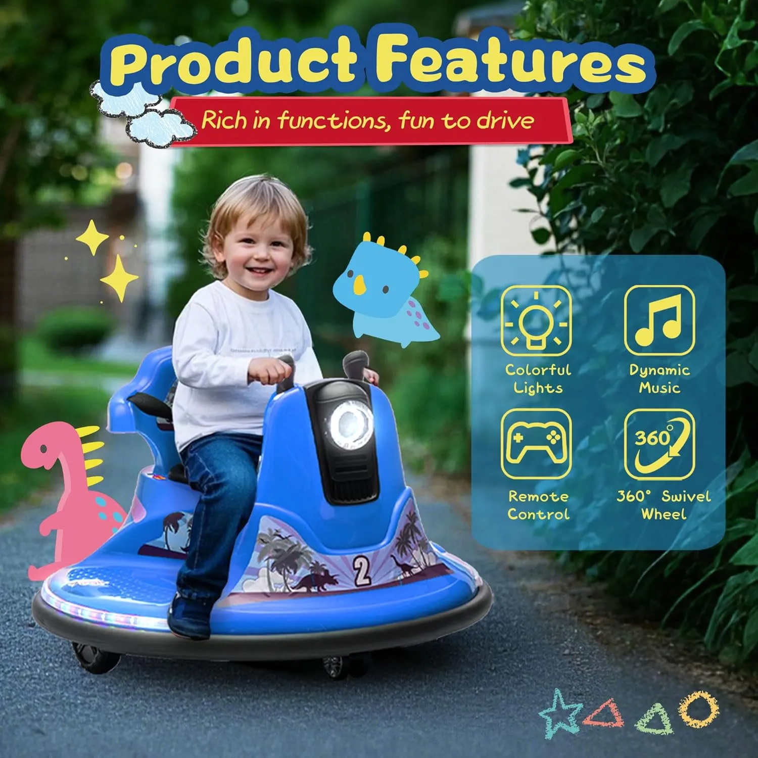 Kids Bumper Car Ages 3-8,Parent Remote Control 360 Spin Bluetooth Music Lights,66 lbs Capacity Indoor Outdoor Ride On Toy(Blue)