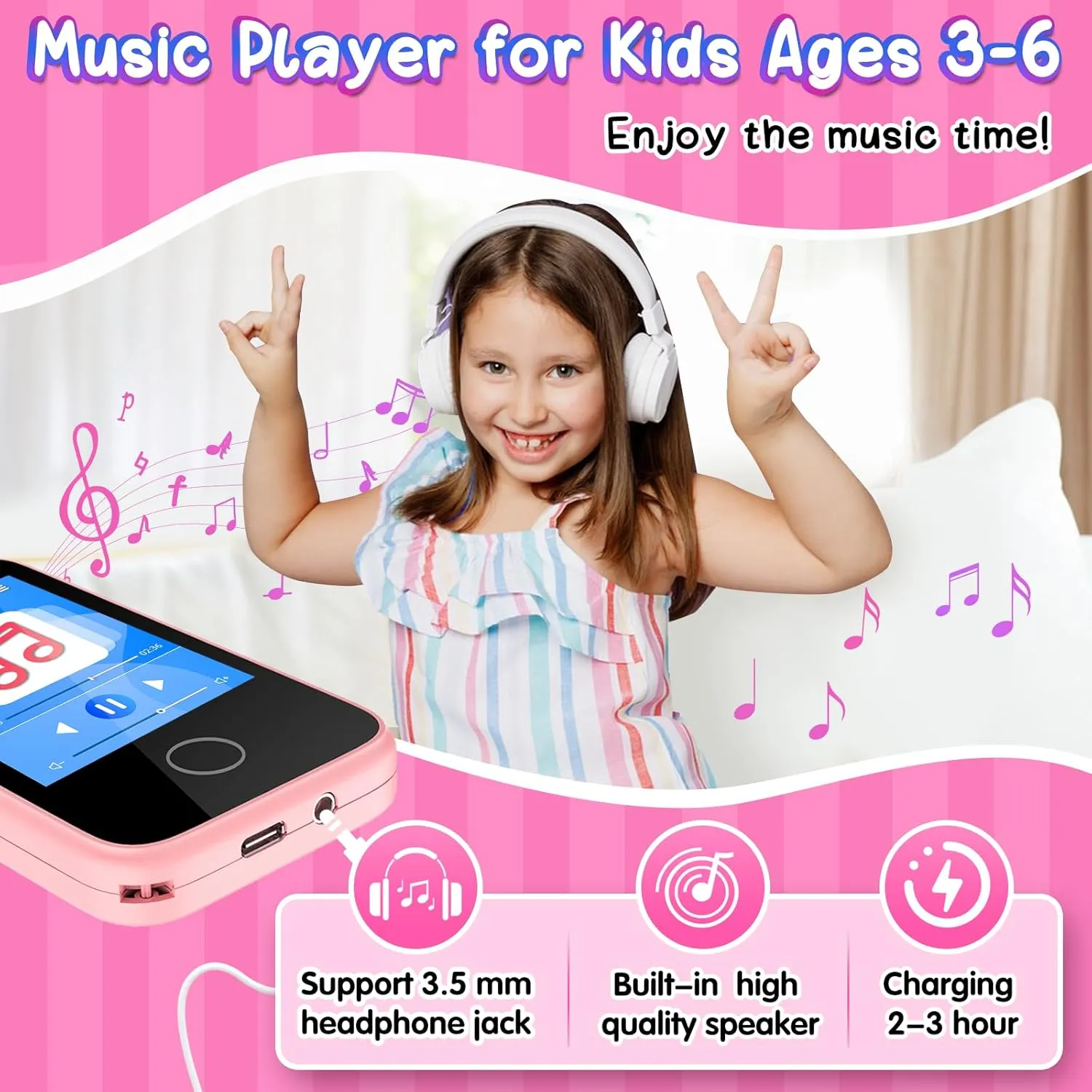 Kids Phone for Girls Aged 3-6 with Dual Camera, Touchscreen Toy Phones for Kids MP3 Music Player 13 Puzzle Games, Educational Toys Christmas Birthday Gifts for Girls Ages 3 4 5 6 7 with SD Card Pink