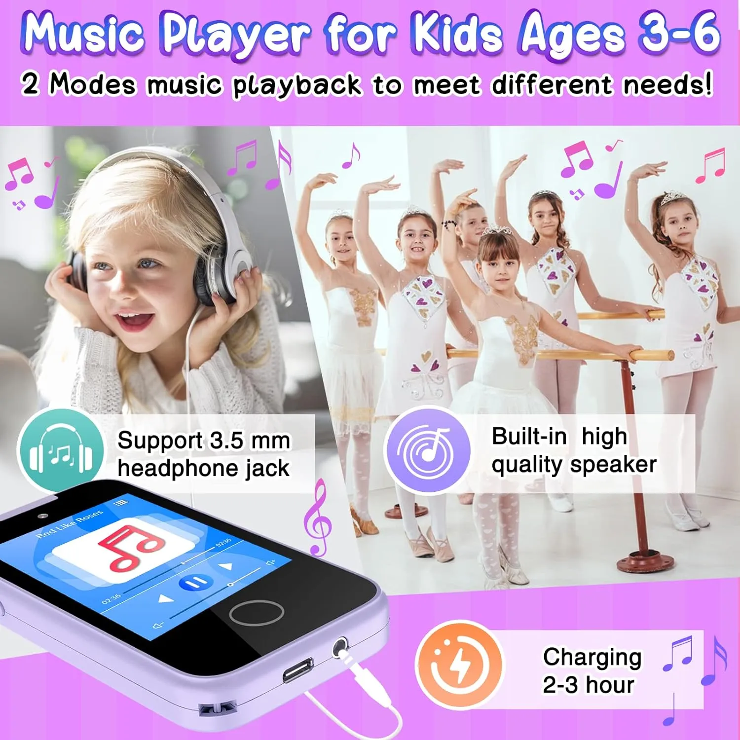Kids Smart Phone Toy for 3 4 5 6 Year Old, Touchscreen Kids Phone Dual Camera with Music Flashlight Games Alarm Alphabet Learning Toys Christmas Birthday Gifts for Girls Ages 3-6 with SD Card Purple