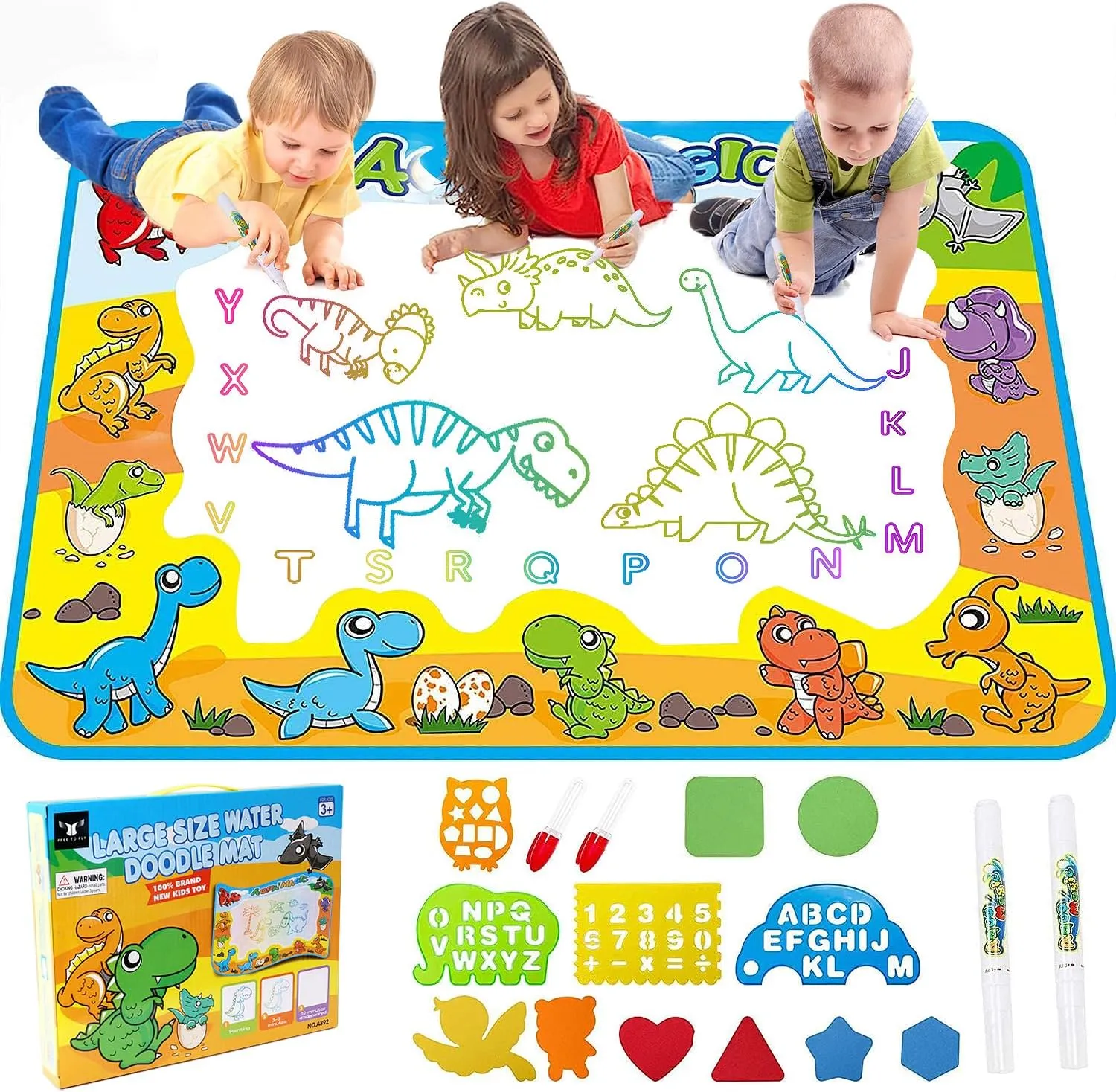 Kids Toys Water Doodle Mat: Dinosaur Painting Coloring Pad for Toddlers 1-3 - Aqua Magic Drawing Board for 2 3 4 Year Old Toddler Arts and Crafts Christmas Birthday Gifts for Girls Boys Age 2-4 3-5