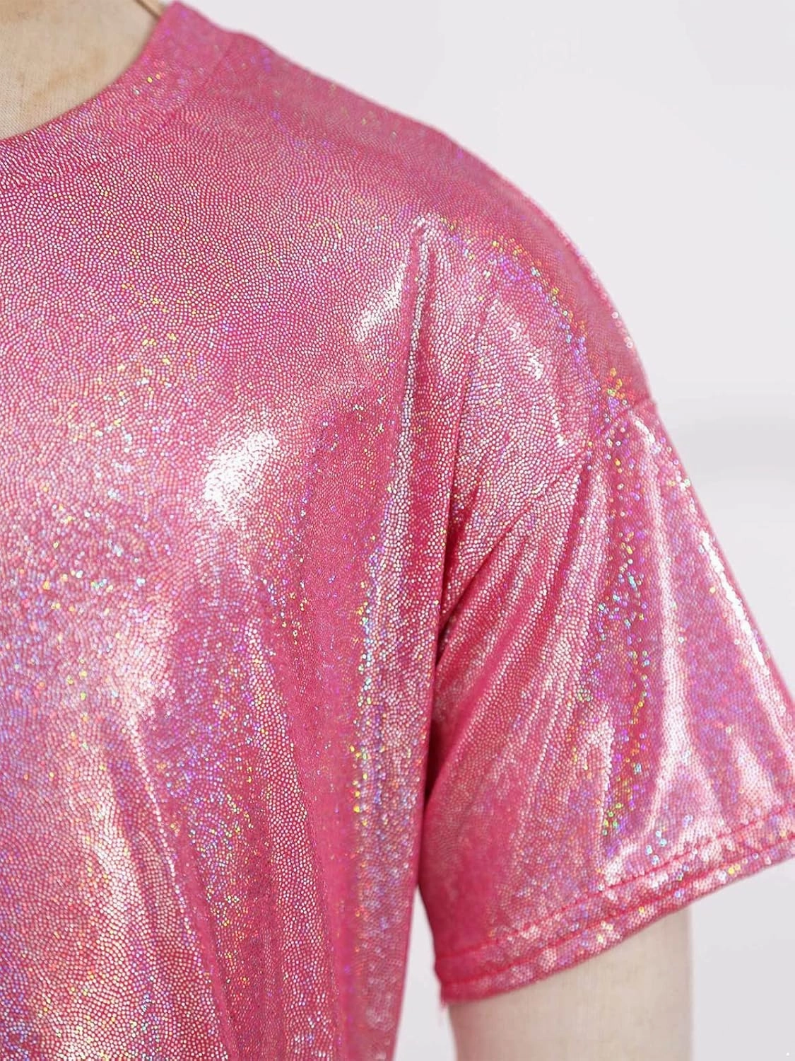 Kids Boys Girls Metallic Shiny T-Shirt Jazz Hip Hop Dance Tops Short Sleeves Loose T-Shirt for Performance Costume