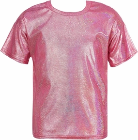 Kids Boys Girls Metallic Shiny T-Shirt Jazz Hip Hop Dance Tops Short Sleeves Loose T-Shirt for Performance Costume