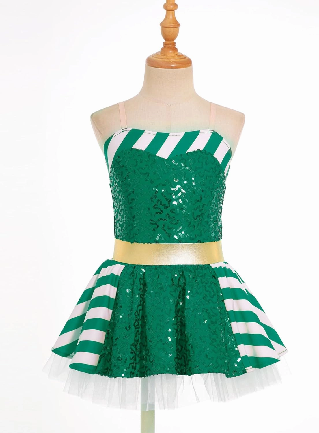Kids Christmas Elf Dresses Girls Ballet Dance Figure Skating Performance Dress Sequin Leotard Tutu Skirt