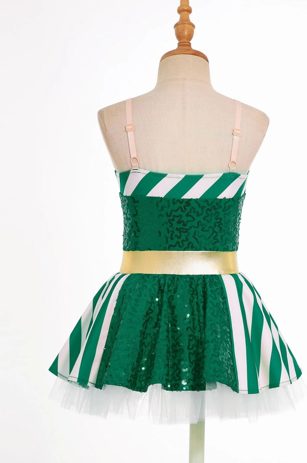 Kids Christmas Elf Dresses Girls Ballet Dance Figure Skating Performance Dress Sequin Leotard Tutu Skirt