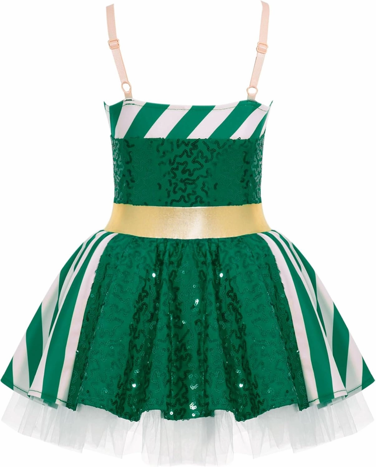 Kids Christmas Elf Dresses Girls Ballet Dance Figure Skating Performance Dress Sequin Leotard Tutu Skirt