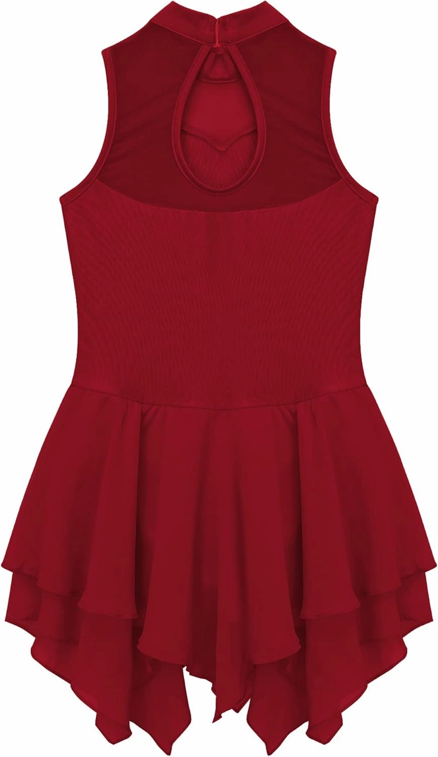 Kids Girls Glitter Shiny Diamond Sleeveless High Low Hem Dance Ballet Lyrical Dress Figure Ice Skating Dress