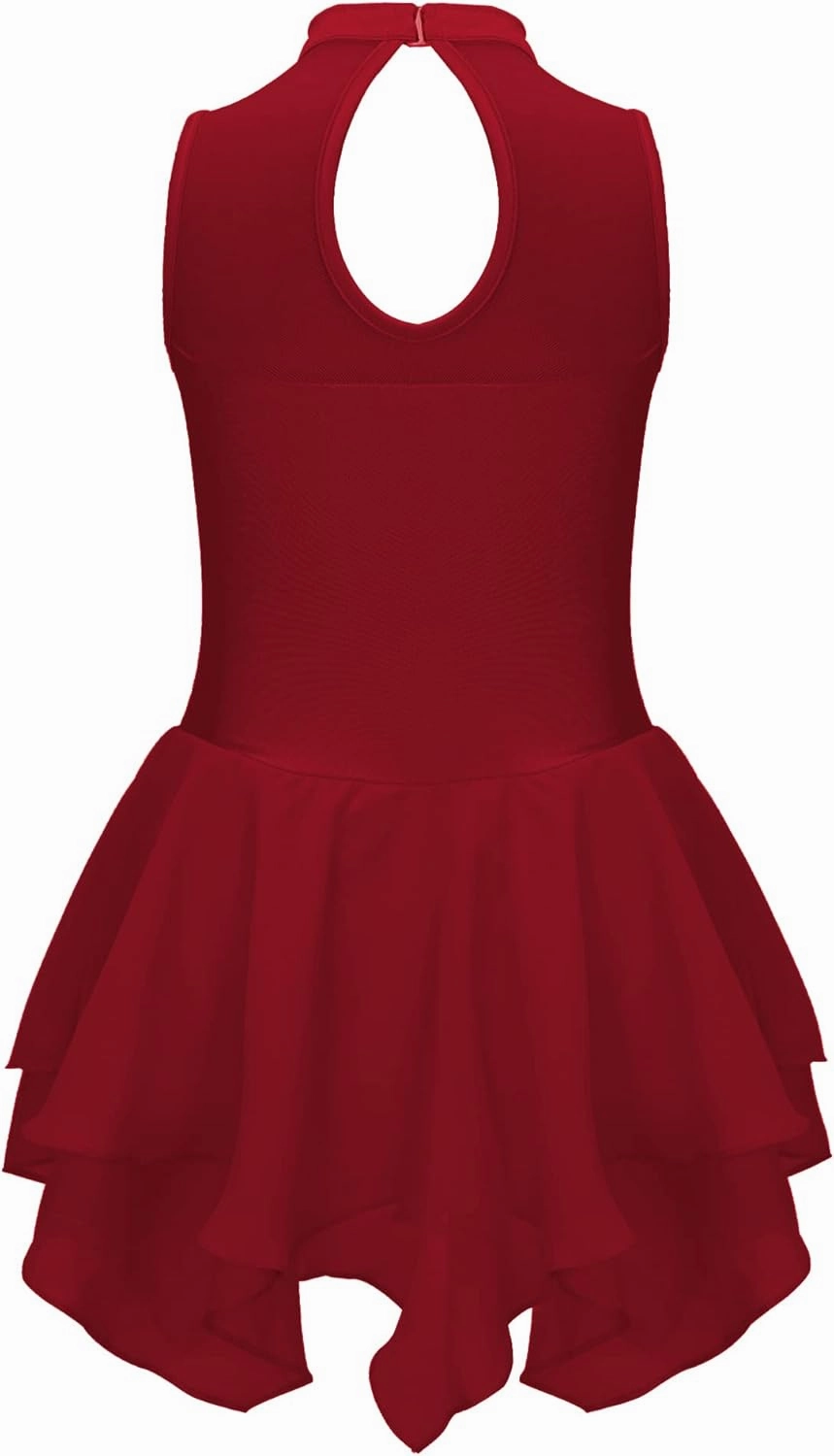 Kids Girls Glitter Shiny Diamond Sleeveless High Low Hem Dance Ballet Lyrical Dress Figure Ice Skating Dress
