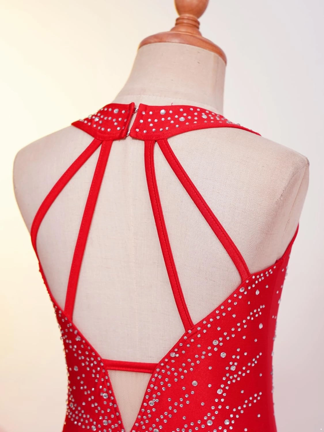 Kids Girls Ice Figure Skating Dress Sleeveless Shiny Rhinestones Mesh Skirted Leotard Dancewear