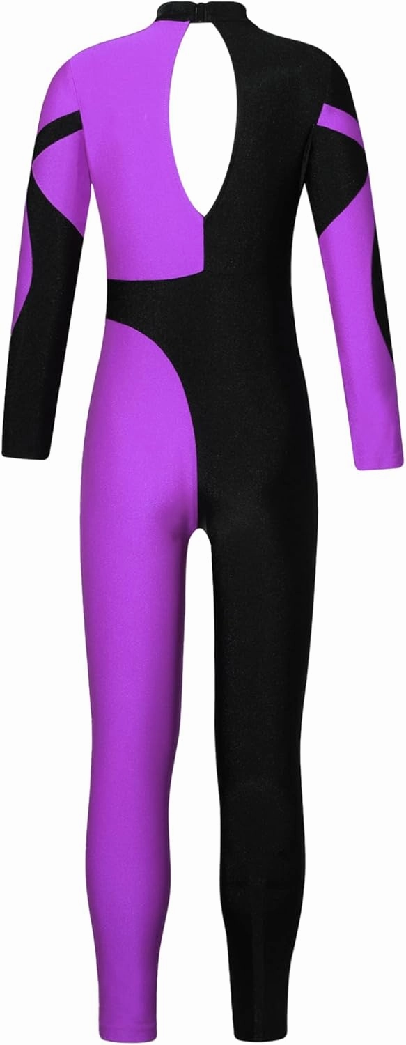 Kids Girls Long Sleeve Rhinestone Gymnastics Leotard Ballet Dance Unitard Figure Skating Jumpsuit