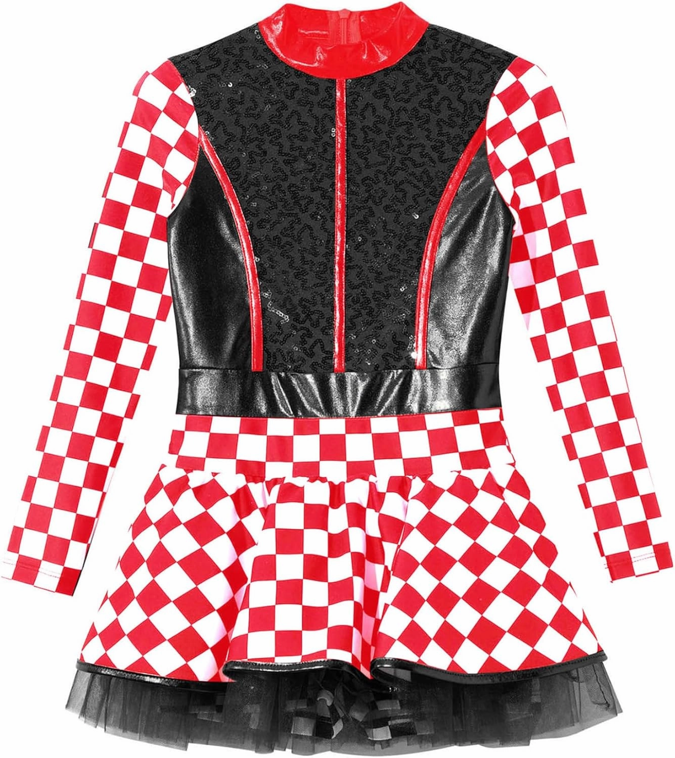 Kids Girls Racing Car Driver Costume Shiny Sequins Dance Costume Halloween Cosplay Fancy Dress Up