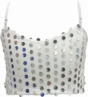 Kids Girls Sequined Camisole Crop Tops Sleeveless V Neck Vest Stage Performance Bra Hip Hop Jazz Top