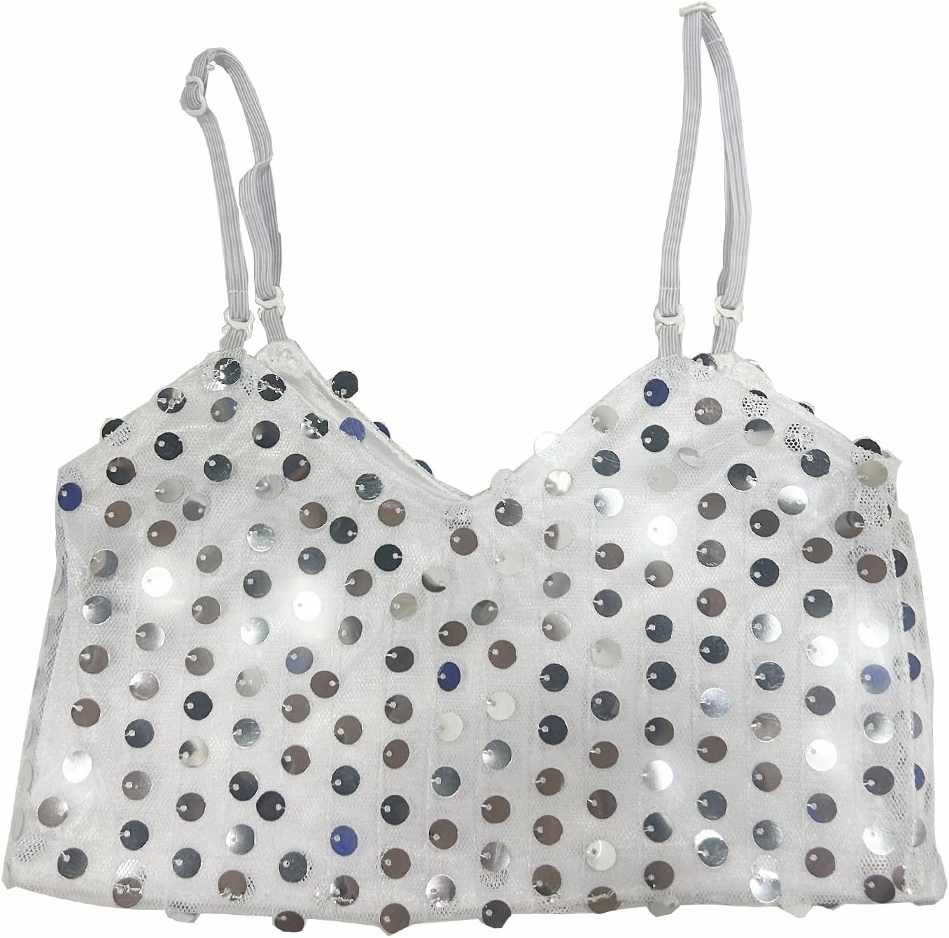 Kids Girls Sequined Camisole Crop Tops Sleeveless V Neck Vest Stage Performance Bra Hip Hop Jazz Top