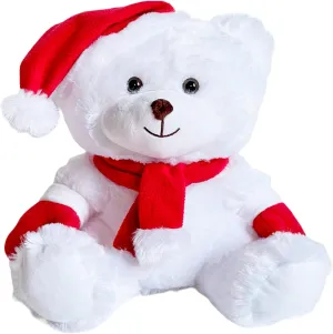 KINREX Christmas Stuffed Animal – White Santa Teddy Bear Plush Stuff Toy, Holiday Animals Bears with Red Hat, Scarf & Gloves, Gift Toys for Kids & Adults, Measures 11.81” / 30 cm.