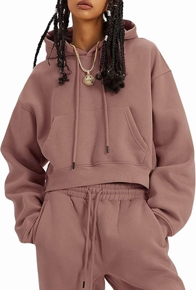 Kissonic Women's Fleece Jogger Sets 2 Pieces Sweatsuits Outfits Crop Top Hoodies Jogger Pants