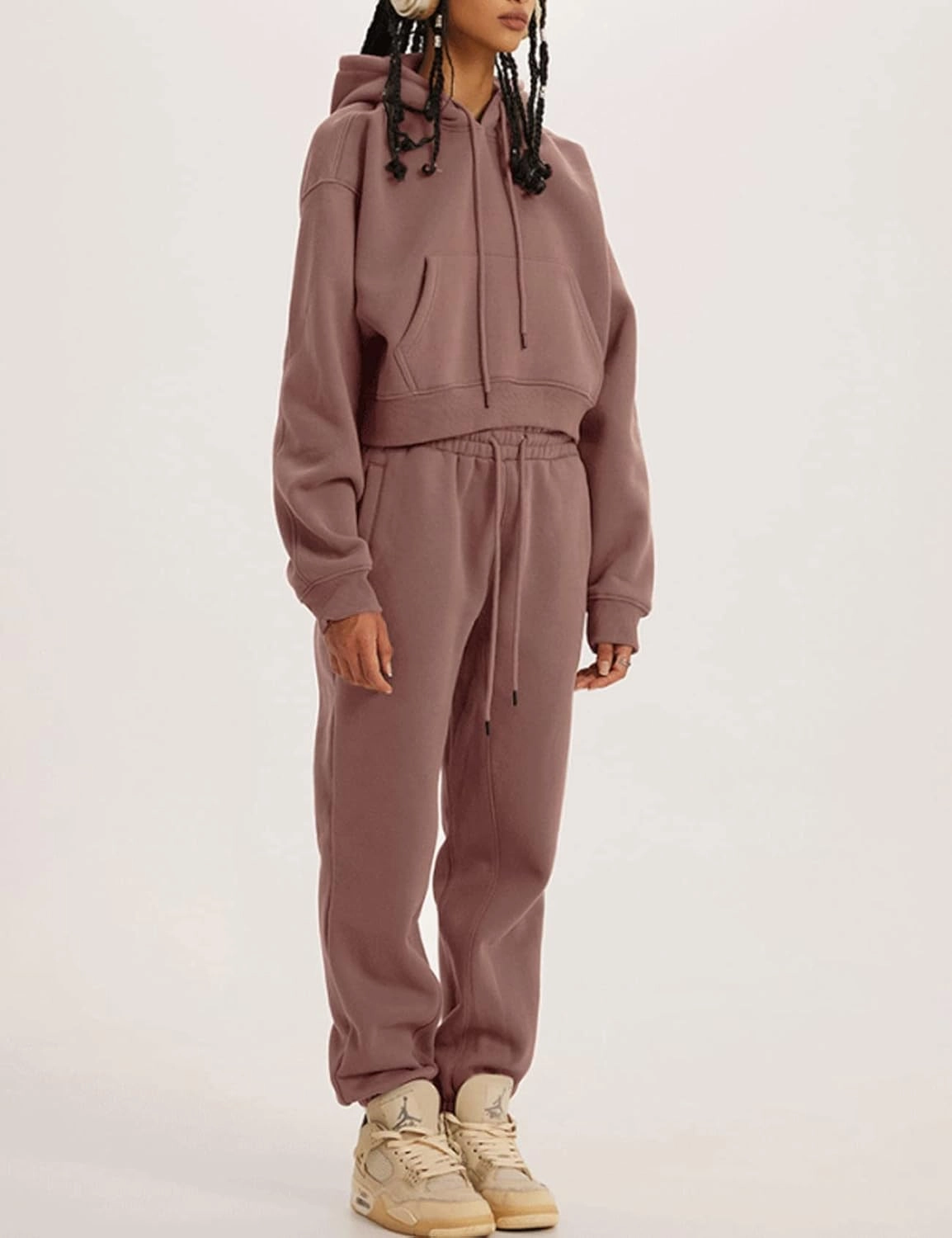 Kissonic Women's Fleece Jogger Sets 2 Pieces Sweatsuits Outfits Crop Top Hoodies Jogger Pants