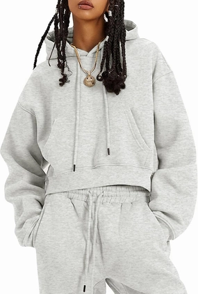 Kissonic Women's Fleece Jogger Sets 2 Pieces Sweatsuits Outfits Crop Top Hoodies Jogger Pants