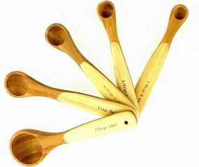Kitchen Bamboo Wood Measuring Spoons for Measuring Dry and Liquid Ingredients, Pack of 5